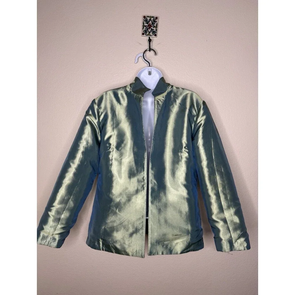 Grace Chuang New York Feather Print Open Jacket Sz S Multicolor Reversible Green - Picture 13 of 16